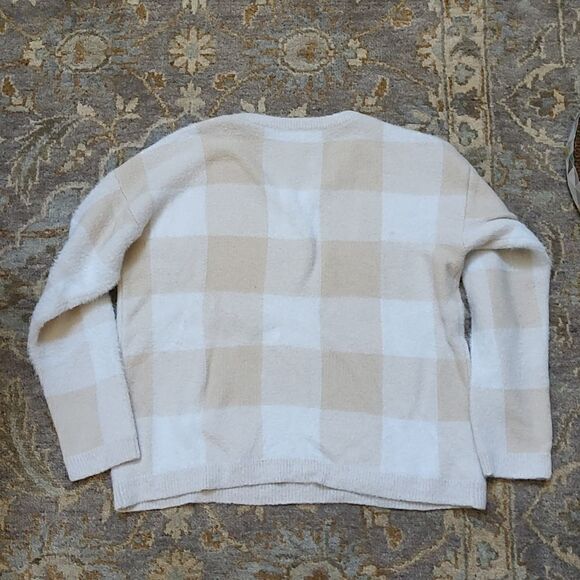 Tribal Buffalo Check Fuzzy Sweater Cream & Beige Pullover Size L - Picture 5 of 9